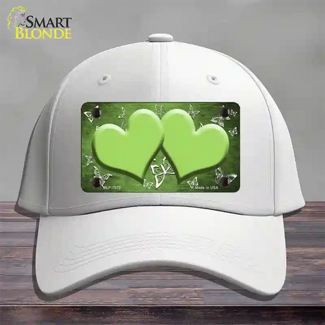 Lime Green White Hearts Butterfly Oil Rubbed Novelty License Plate Hat Cotton / White