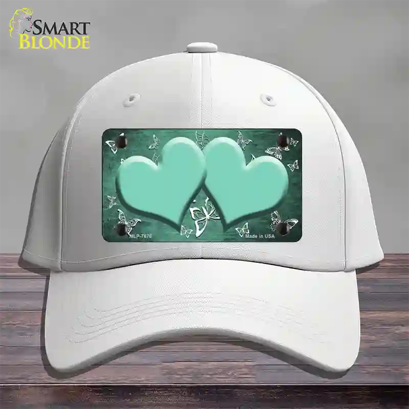 Mint White Hearts Butterfly Oil Rubbed Novelty License Plate Hat Cotton / White