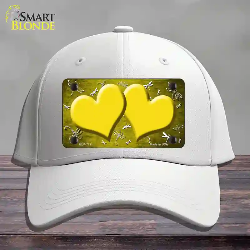 Yellow White Dragonfly Hearts Oil Rubbed Novelty License Plate Hat Cotton / White