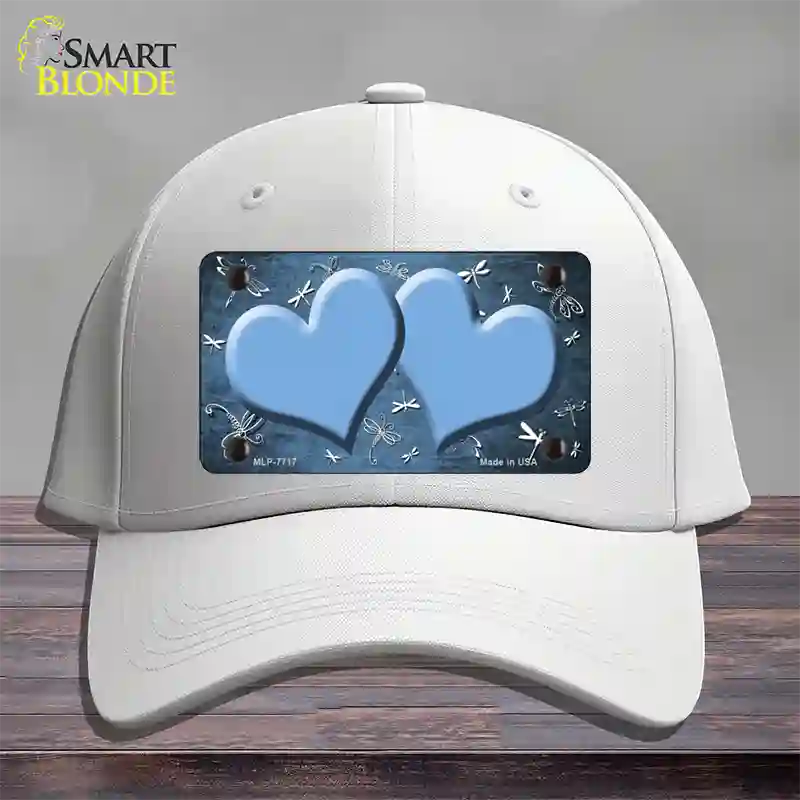 Light Blue White Dragonfly Hearts Oil Rubbed Novelty License Plate Hat Cotton / White