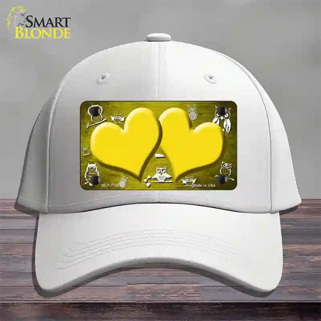 Yellow White Owl Hearts Oil Rubbed Novelty License Plate Hat Cotton / White