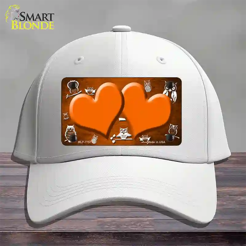 Orange White Owl Hearts Oil Rubbed Novelty License Plate Hat Cotton / White