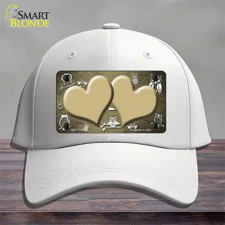 Gold White Owl Hearts Oil Rubbed Novelty License Plate Hat Cotton / White