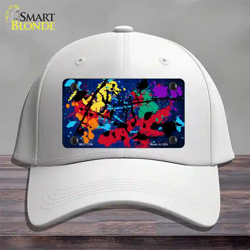 Blue Splatter Oil Rubbed Novelty License Plate Hat Cotton / White