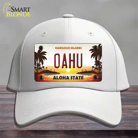 Oahu Hawaiian Islands Novelty License Plate Hat Cotton / White