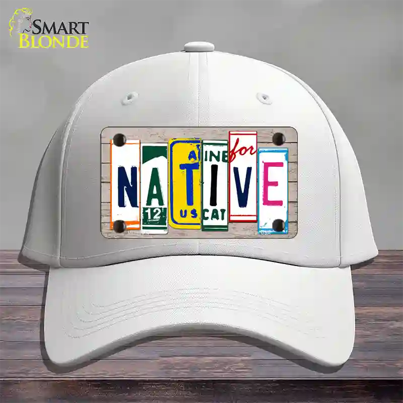 Native License Plate Art Wood Novelty License Plate Hat Cotton / White