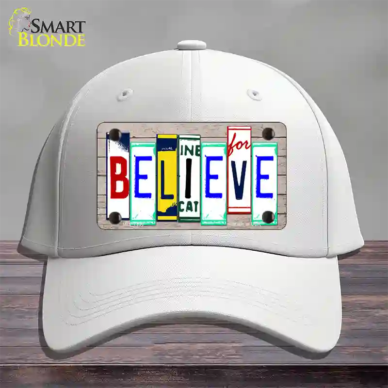 Believe License Plate Art Wood Novelty License Plate Hat Cotton / White