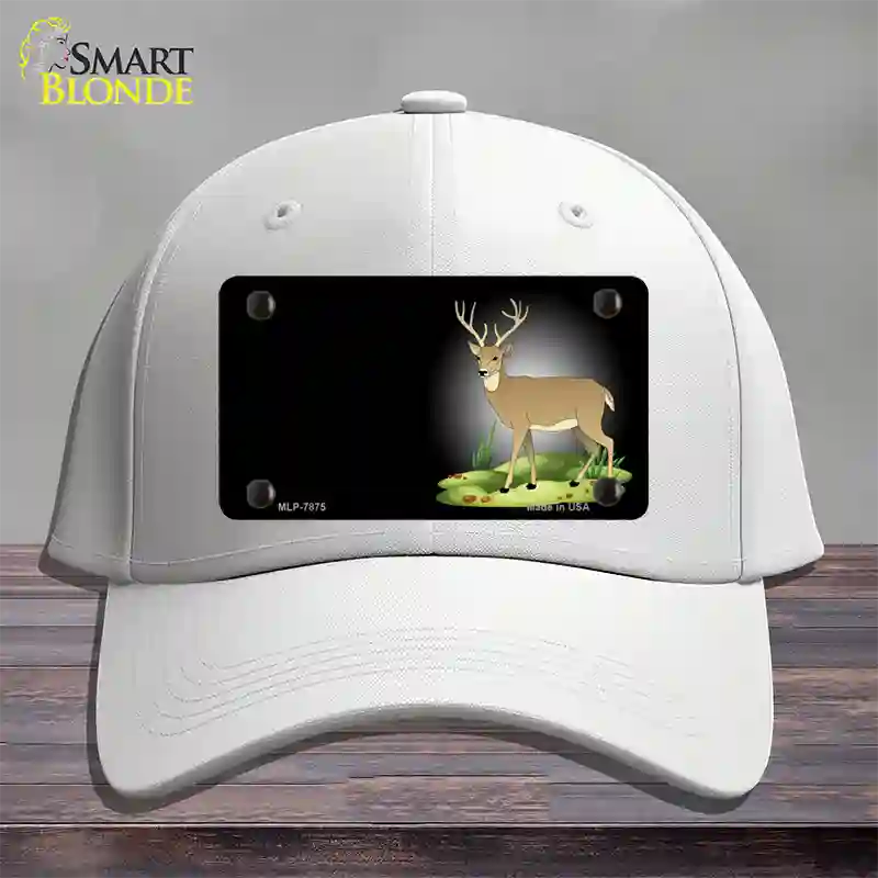 Deer Offset Novelty License Plate Hat Cotton / White