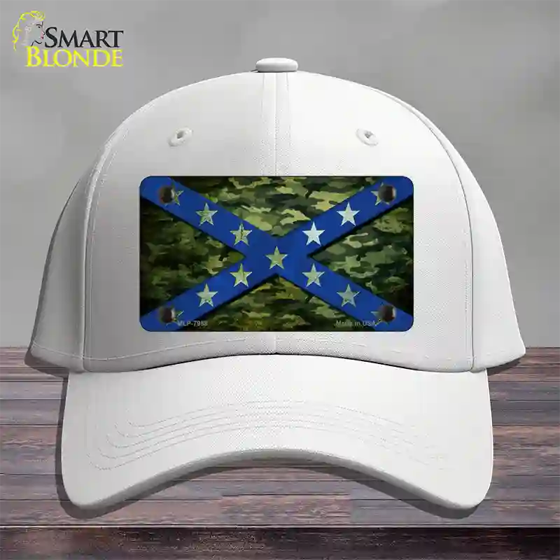 Confederate Stripes Blue Camo Novelty License Plate Hat Cotton / White