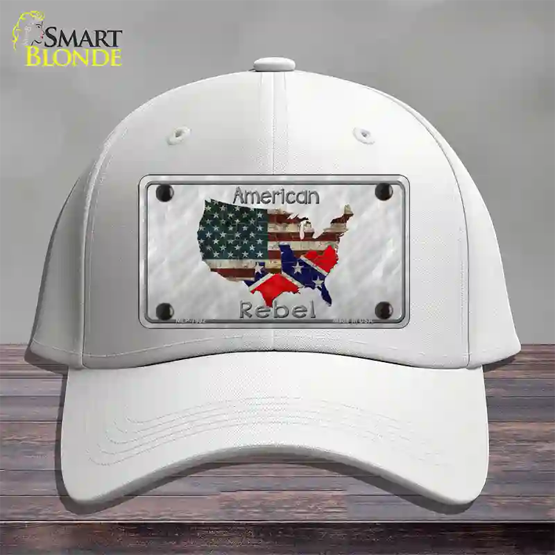 American Rebel Map Novelty License Plate Hat Cotton / White