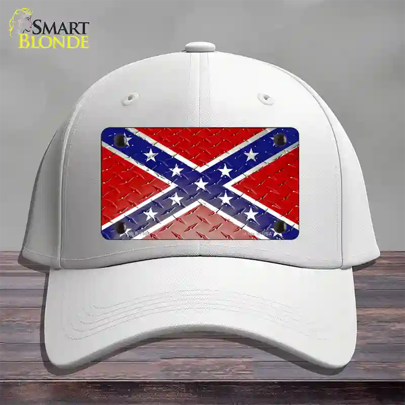 Confederate Flag Diamond Novelty License Plate Hat Cotton / White