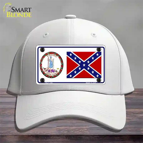 Confederate Flag Virginia Seal Novelty License Plate Hat Cotton / White