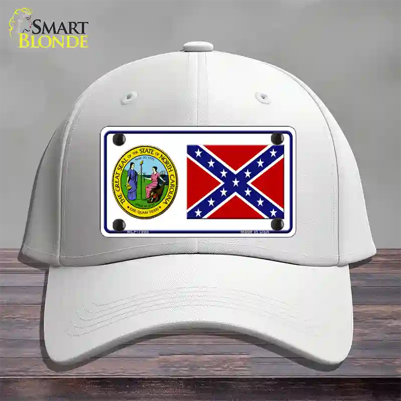 Confederate Flag North Carolina Seal Novelty License Plate Hat Cotton / White