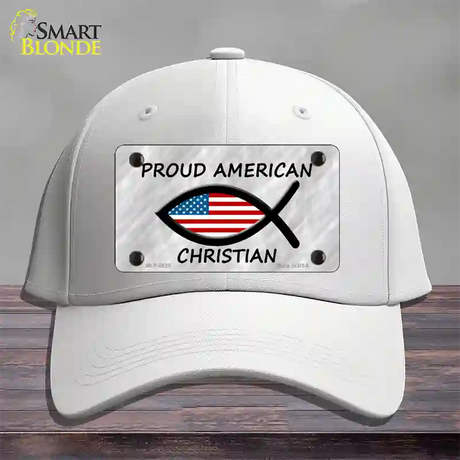 Proud American Christian Novelty License Plate Hat Cotton / White