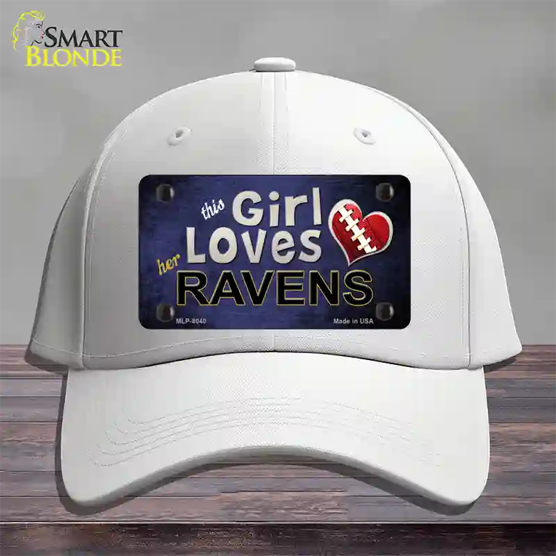 This Girl Loves Her Ravens Novelty License Plate Hat Cotton / White