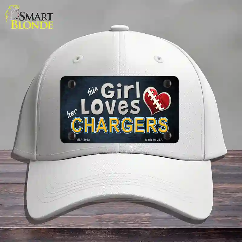 This Girl Loves Her Chargers Novelty License Plate Hat Cotton / White