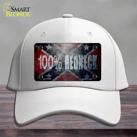 100% Redneck Confederate Novelty License Plate Hat Cotton / White