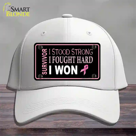 Breast Cancer Survivor Ribbon Novelty License Plate Hat Cotton / White