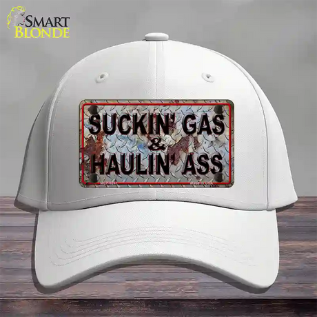 Suckin Gas Haulin Ass Vintage Novelty License Plate Hat Cotton / White