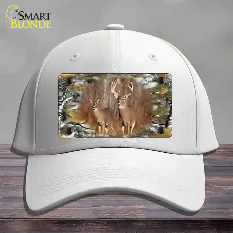 Two Deer On Camo Novelty License Plate Hat Cotton / White