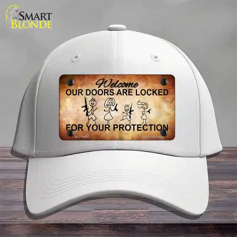 Doors Locked Your Protection Novelty License Plate Hat Cotton / White