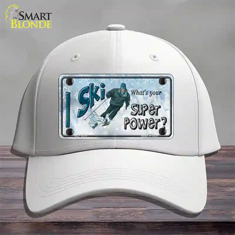 I Ski What's Your Super Power Male Novelty License Plate Hat Cotton / White