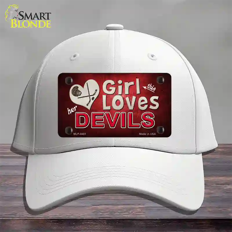 This Girl Loves Her Devils Novelty License Plate Hat Cotton / White