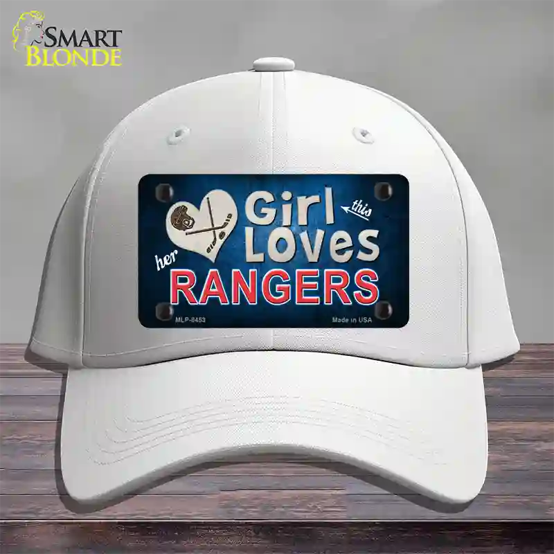 This Girl Loves Her Rangers Blue Novelty License Plate Hat Cotton / White