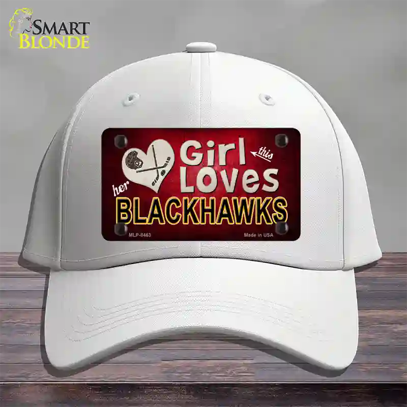 This Girl Loves Her Blackhawks Novelty License Plate Hat Cotton / White