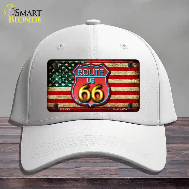 American Route 66 Neon Novelty License Plate Hat Cotton / White