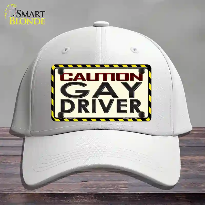 Caution Gay Driver Novelty License Plate Hat Cotton / White