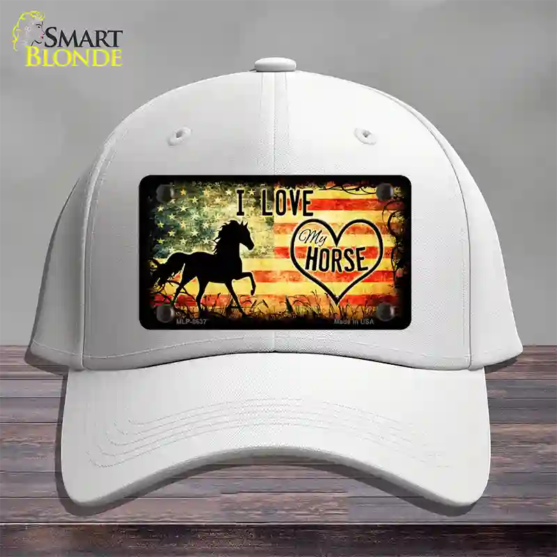 I Love My Horse Novelty License Plate Hat Cotton / White