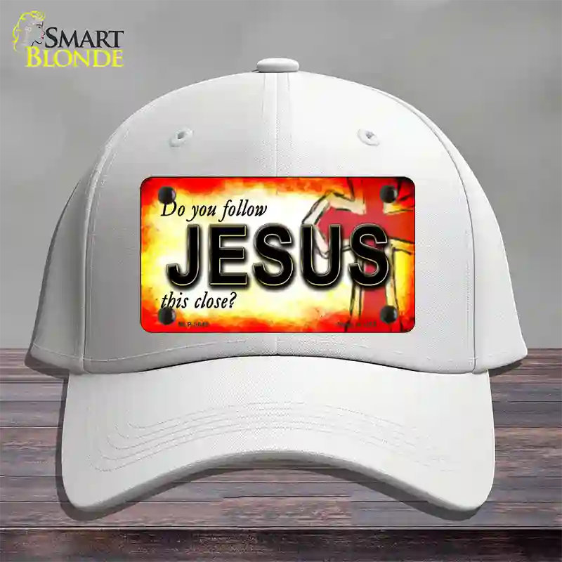 Follow Jesus This Close Novelty License Plate Hat Cotton / White