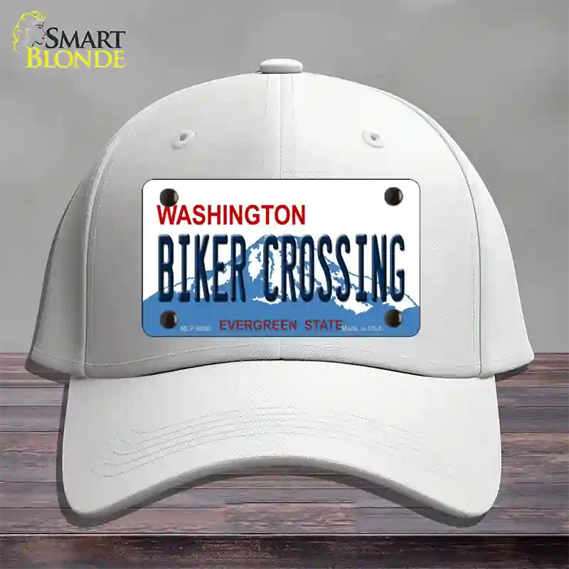 Biker Crossing Washington Novelty License Plate Hat Cotton / White