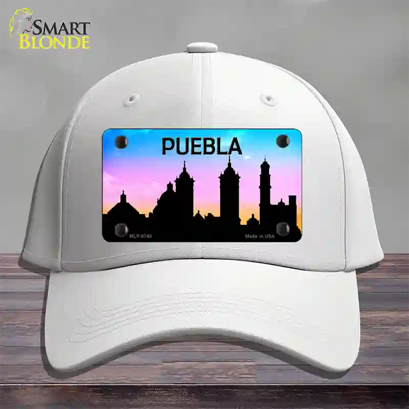 Puebla Silhouette Novelty License Plate Hat Cotton / White