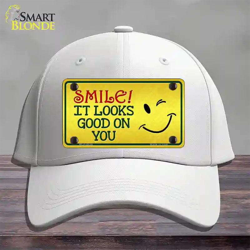 Smile Looks Good Novelty License Plate Hat Cotton / White