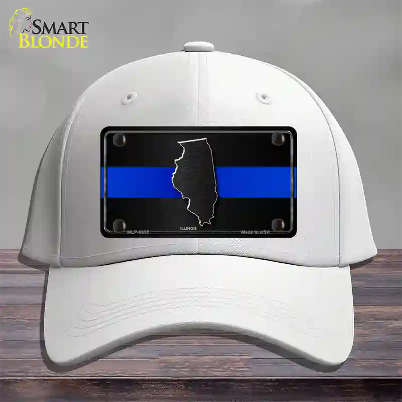 Illinois Thin Blue Line Novelty License Plate Hat Cotton / White