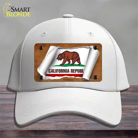 California Flag Scroll Novelty License Plate Hat Cotton / White