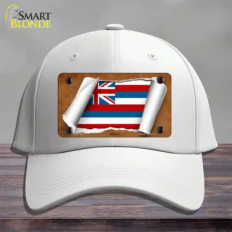 Hawaii Flag Scroll Novelty License Plate Hat Cotton / White