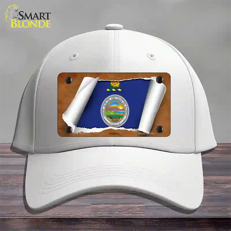 Kansas Flag Scroll Novelty License Plate Hat Cotton / White