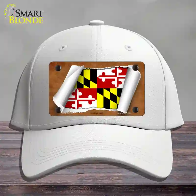 Maryland Flag Scroll Novelty License Plate Hat Cotton / White