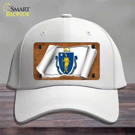 Massachusetts Flag Scroll Novelty License Plate Hat Cotton / White