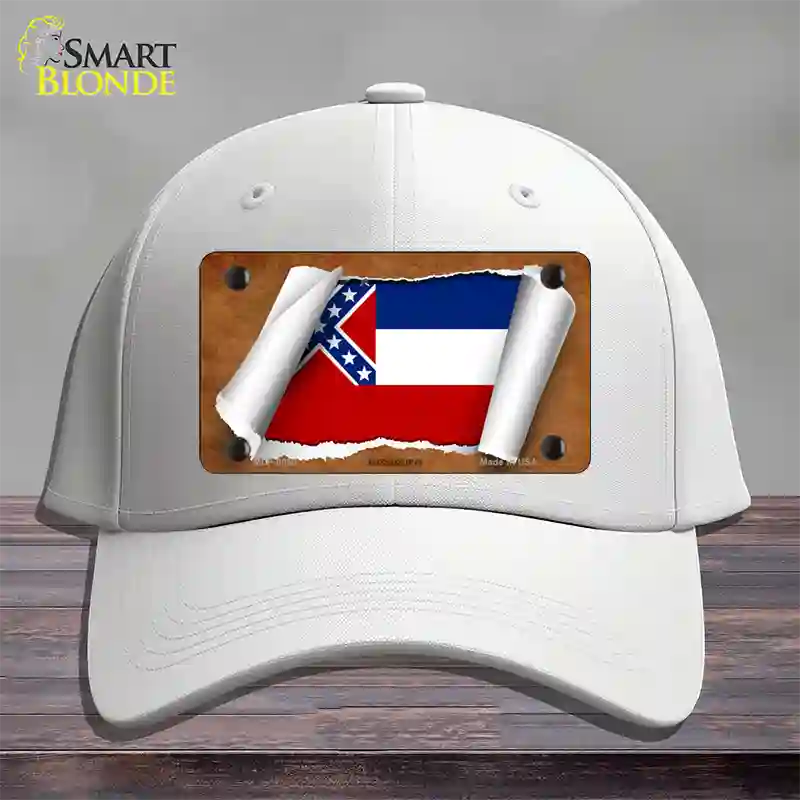 Mississippi Flag Scroll Novelty License Plate Hat Cotton / White