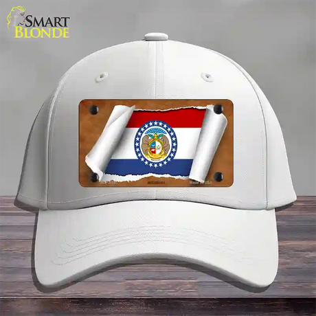 Missouri Flag Scroll Novelty License Plate Hat Cotton / White