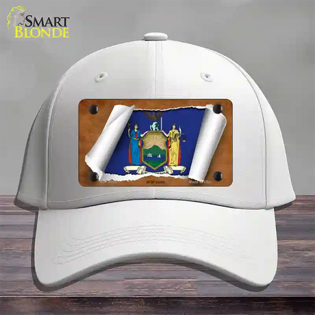 New York Flag Scroll Novelty License Plate Hat Cotton / White