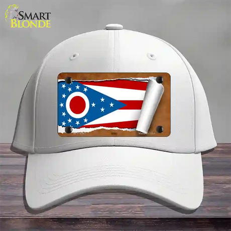 Ohio Flag Scroll Novelty License Plate Hat Cotton / White