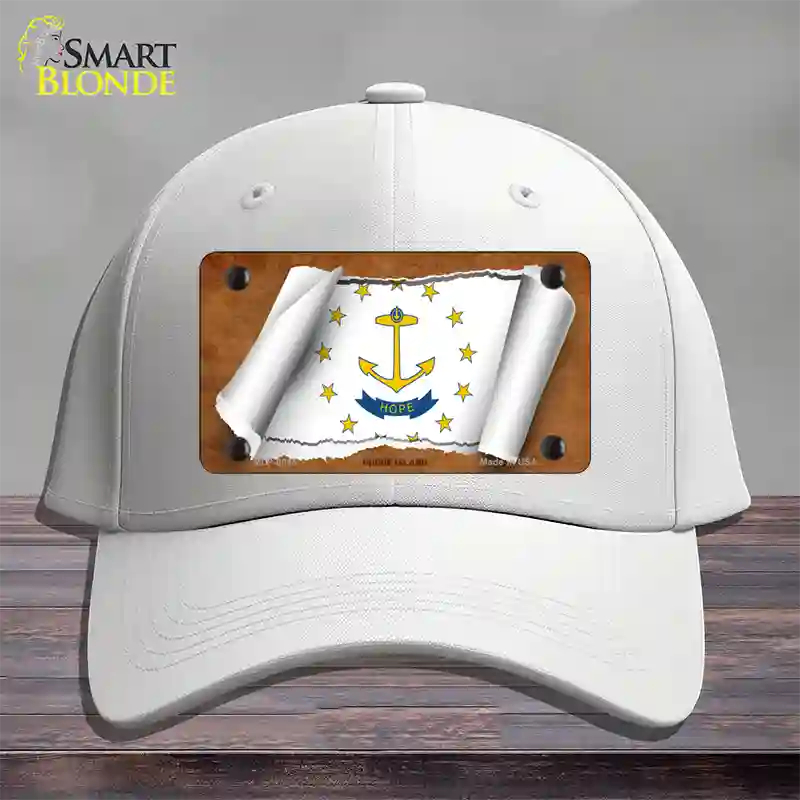 Rhode Island Flag Scroll Novelty License Plate Hat Cotton / White