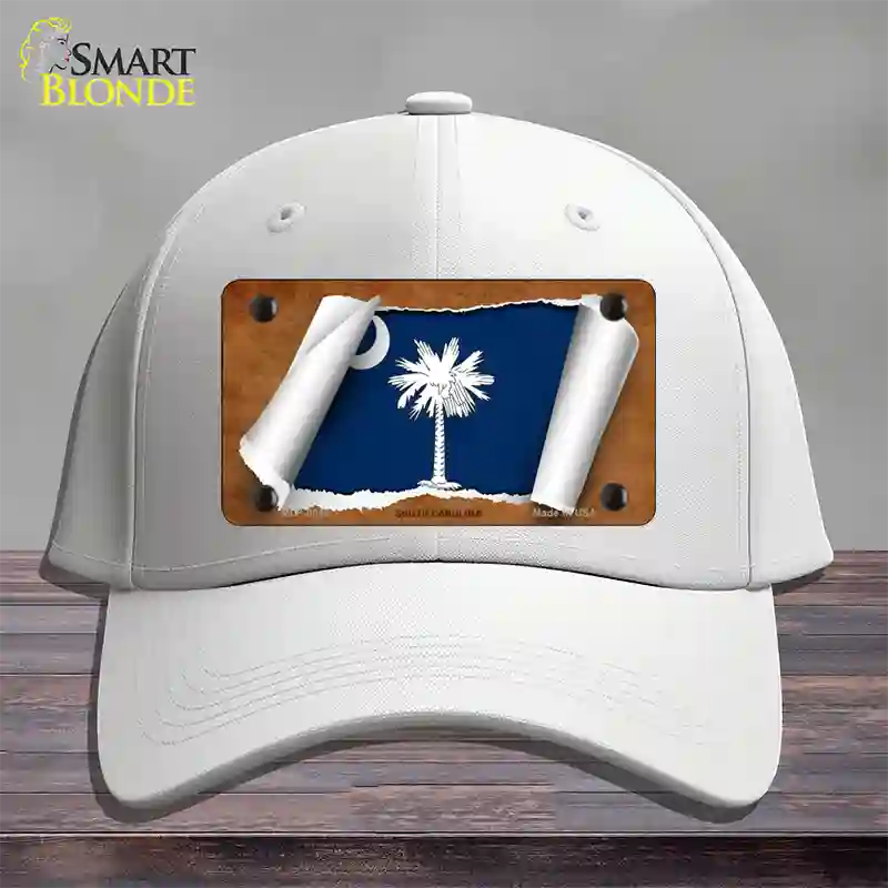 South Carolina Flag Scroll Novelty License Plate Hat Cotton / White