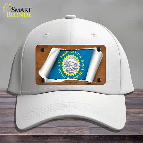 South Dakota Flag Scroll Novelty License Plate Hat Cotton / White