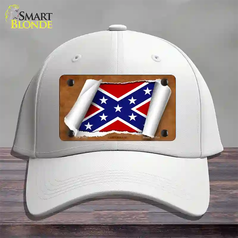 Confederate Flag Scroll Novelty License Plate Hat Cotton / White